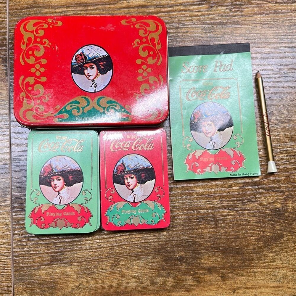Vintage Coca Cola‎ Playing Card Set In Collectible Tin Victorian Lady Hong Kong